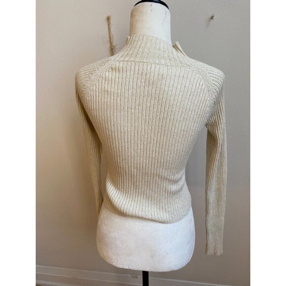 𝅺OPEN Edit BNWT Women Ribbed Mock Neck Sweater Sz Small Cut Out Sparkle - Picture 5 of 9